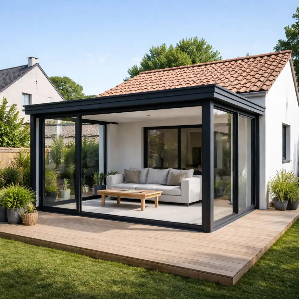 veranda-moderne-terrasse Véranda moderne sur une terrasse d'une maison